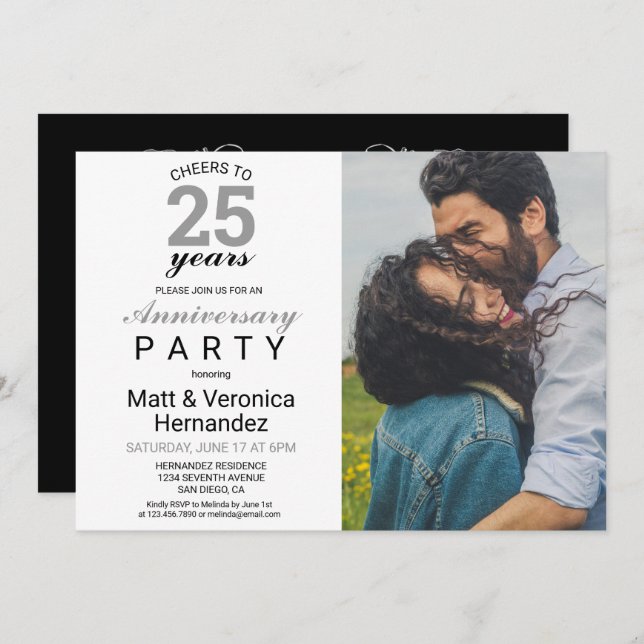 Convites Parabéns pelos 25 Anos Aniversário de 25 Anos Prat (Frente/Verso)