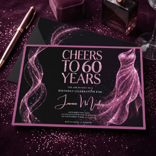 Convites Parabéns pelos 60 Anos Rosa Preto Elegante Anivers