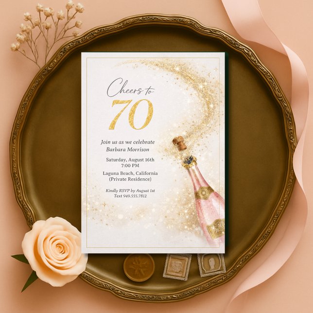 Convites Parabéns pelos 70 anos Champanhe Rosa Ouro (Criador carregado)
