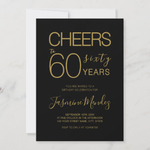 Convites Parabéns por 60 anos Aniversário Elegante Preto Do