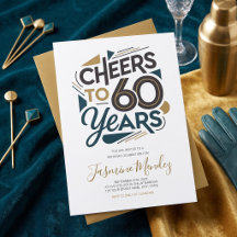 Parabéns por 60 anos Retro Dourado Azul Aniversári