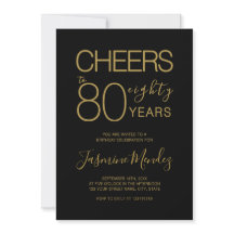 Parabéns por 80 anos Aniversário Preto Dourado Ele