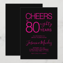 Parabéns por 80 anos Elegante Preto Rosa Aniversár
