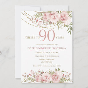 Convites Parabéns Rosa por 90 Anos de Idade para Ela