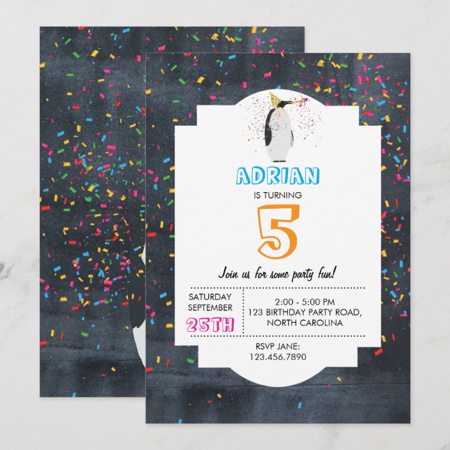 Convites Parada de pinguins - Parceira de animais - Anivers (Frente/Verso)