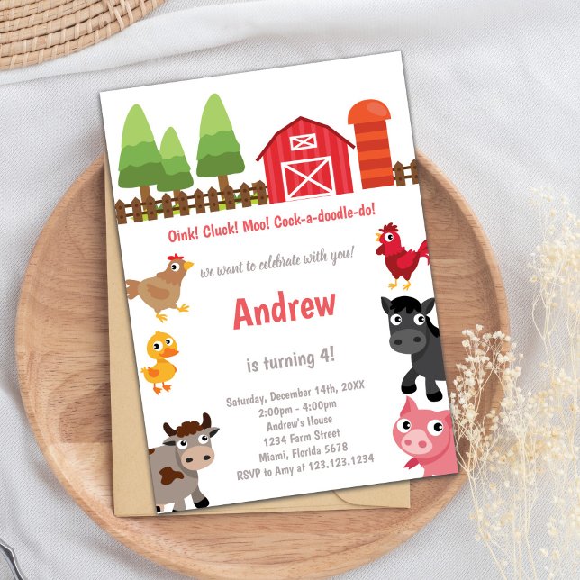 Convites Paradeiro Personalizável (Barnyard birthday invitations)