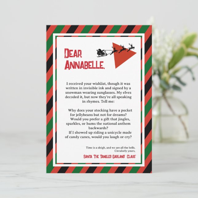 Convites Paradoxo do Tinsel DADA Carta do Papai Noel (Em pé/Frente)