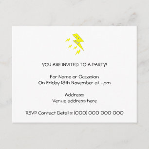 Convites Parafuso de relâmpago irritado. Amarelo no branco