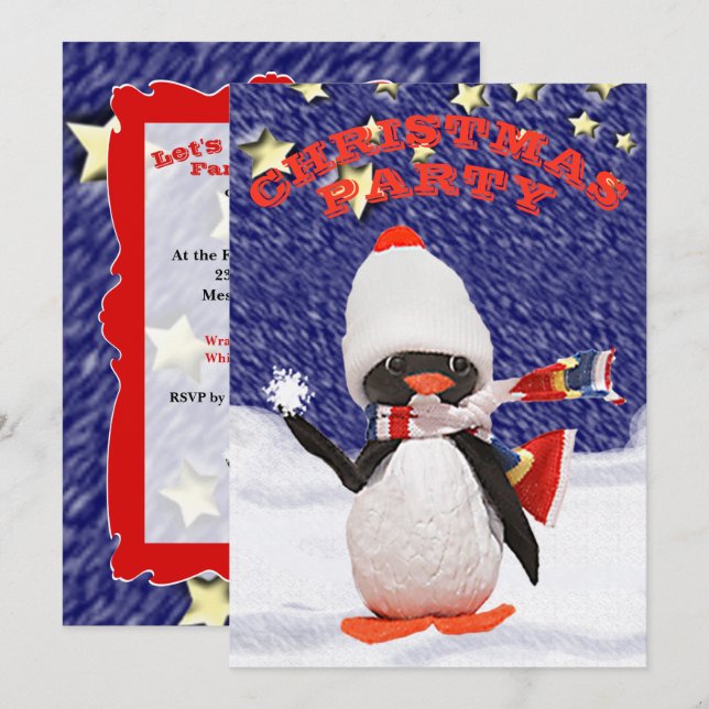 Convites Paraíso Adorável de Pinguim de Natal Nevado (Frente/Verso)