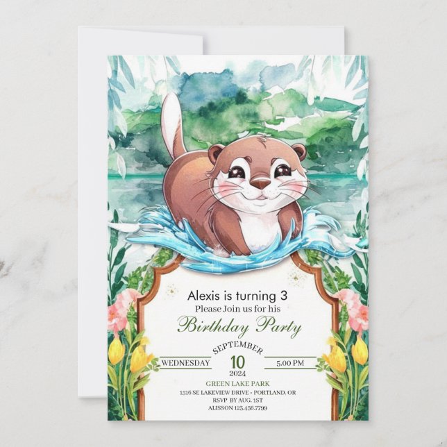 Convites Paraíso do Pastel Otter Whimsical (Frente)