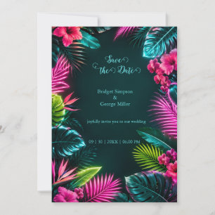 Convites Paraíso Tropical de Noiva Botânica Neon