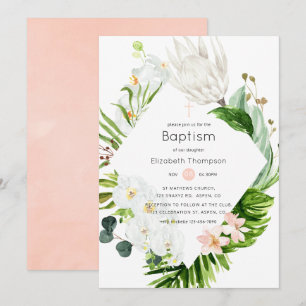 Convites Paraíso Tropical Floral Batismo Lush Blush