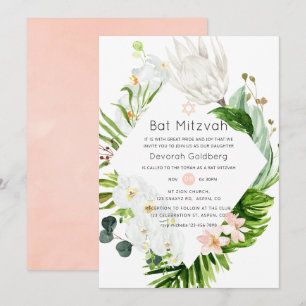 Convites Paraíso Tropical Floral Blush Lush Bat Mitzvah