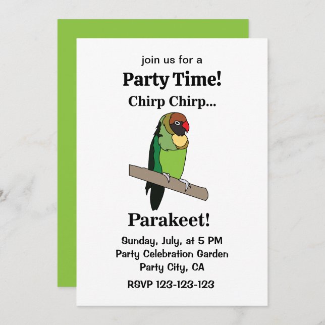 Convites Parakeet Bird Funny Party (Frente/Verso)