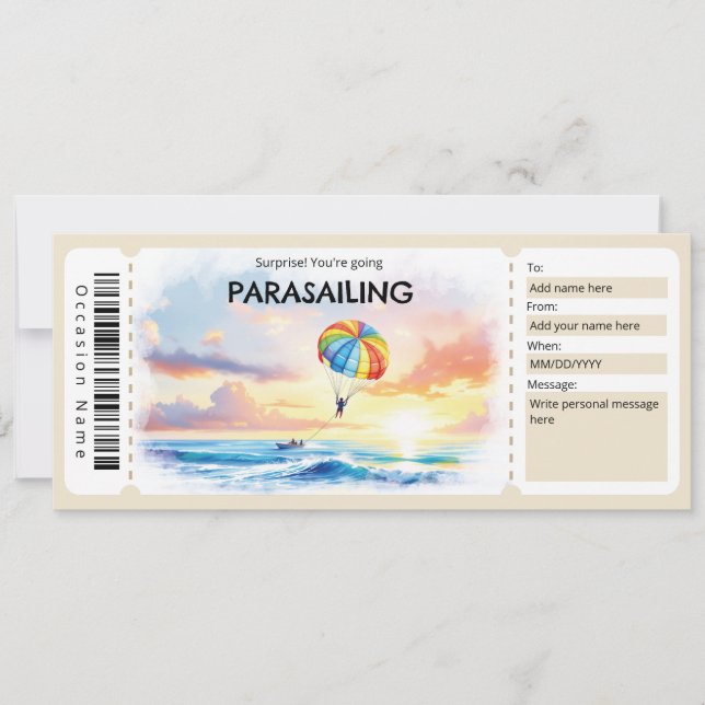 Convites Parasailing Ticket Gift Certificate (Frente)