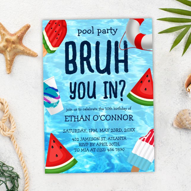 Convites Parceiro Bruh de Piscina (Bruh Boy Pool Party Birthday Invitation)