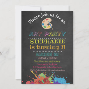 Convites Parceiro de Arte Colorida Splash Chalkboard Birthd
