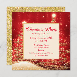 Convites Parceiro de Natal Árvores Espumantes Vermelhas com