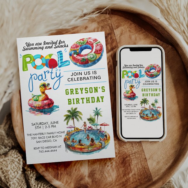 Convites Parceiro de Piscina Adulto de Verão Praia de Anive (Criador carregado)