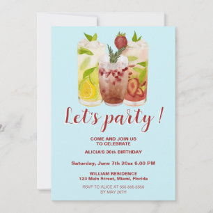 Convites Parceiro Pastel Bue Summer Coctail Aniversário