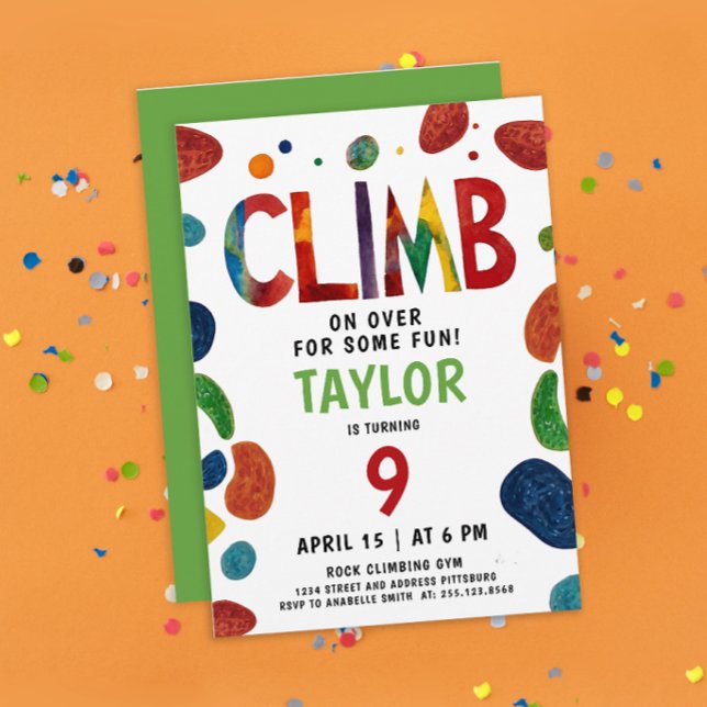 Convites Parede Colorida Divertida de Escalada para Festa d (Criador carregado)