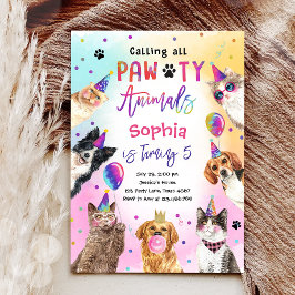 Convites Parente de gatos e cachorros Menina do Pawty