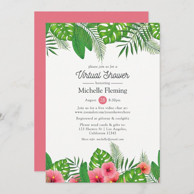 Convites Parente ou Chá de fraldas virtual de Luau tropical (Frente/Verso)