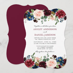 Convites Parêntese De Casamento Floral De Burgundy
