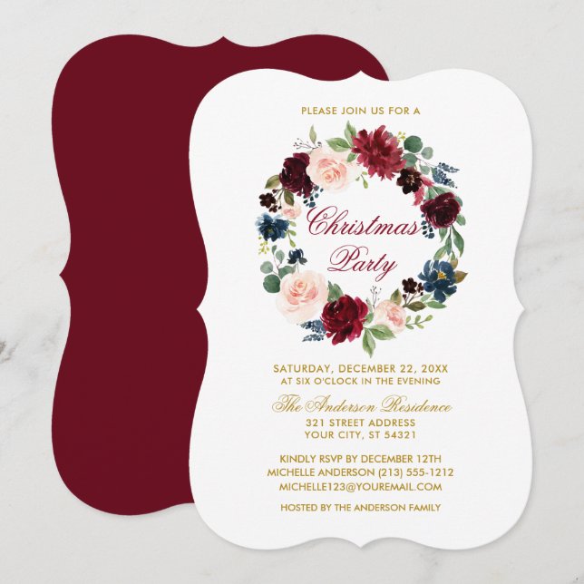 Convites Parêntese de Natal Floral de Aquarela R (Frente/Verso)