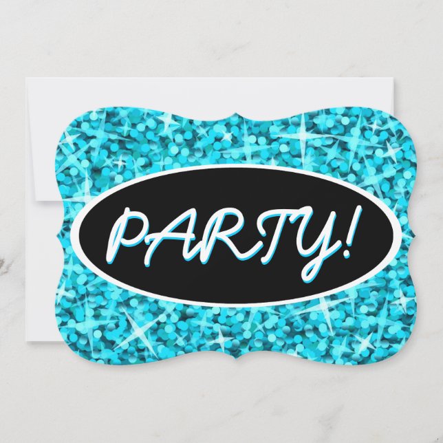 Convites Parêntese oval preto Glitz Blue (Frente)