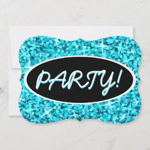 Convites Parêntese oval preto Glitz Blue