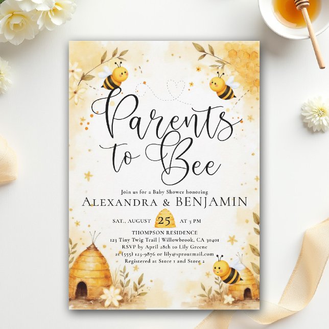 Convites Parents Bee Summer Honey Floral Coed Baby Shower (parents to bee baby shower theme invitation spring summer little honey watercolor elegant floral)