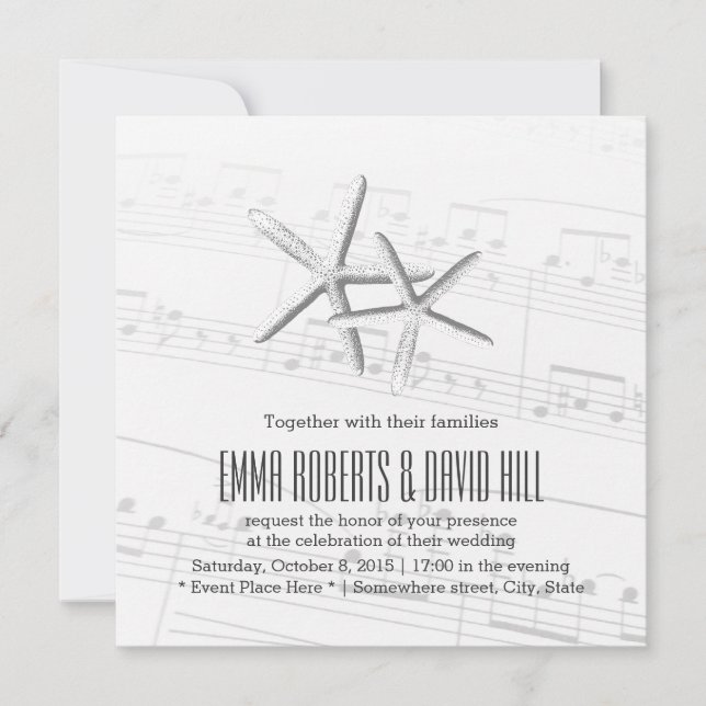 Convites Pares elegantes de casamento musical da estrela do (Frente)