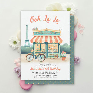 Convites Paris Bistro Eiffel Backdrop Peach Rosa 16