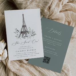 Convites Paris Bloom | Chá de panela de código QR da torre 