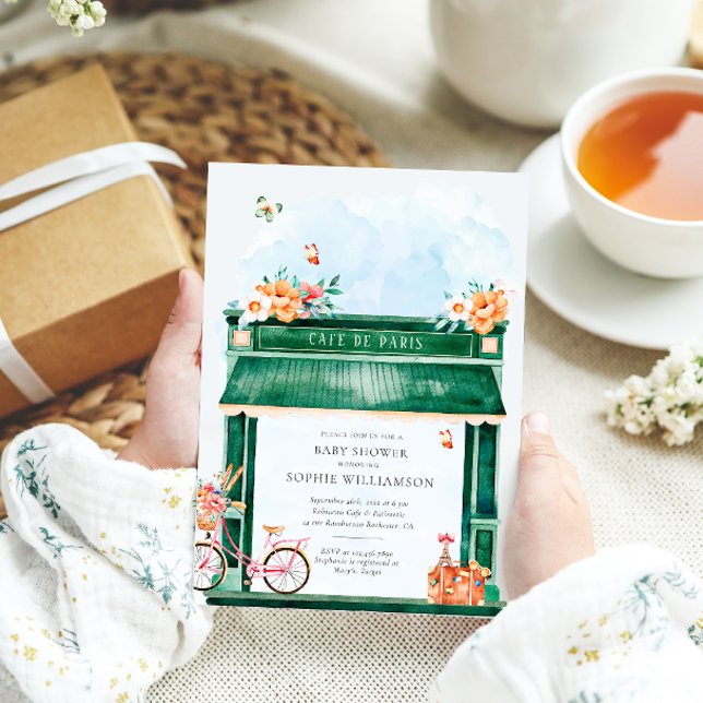 Convites Paris Café Boulangerie Watercolor Chá de fraldas (Criador carregado)