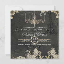 Convites Paris Chalkboard Vintage Chandelier Typografia Art