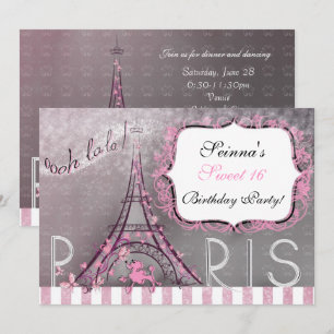 Convites Paris Chic Brilho Torre Eiffel Festa Sweet 16