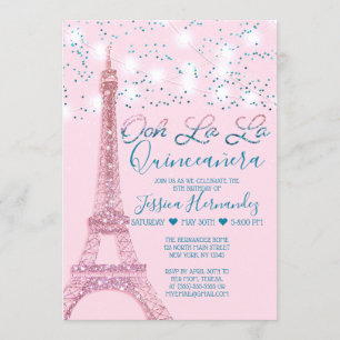 Convites Paris cor-de-rosa Torre Eiffel Luzes Brilhantes Qu