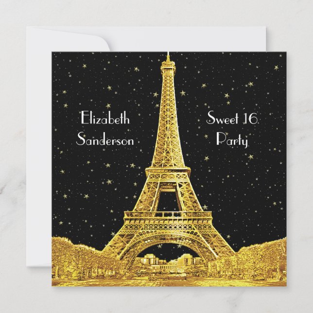 Convites Paris Dourado França Silhueta #2 Bk Estrela Doce 1 (Frente)