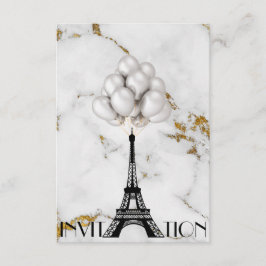 Convites Paris Eiffel Tower Balões Marble Dourado