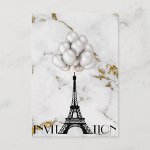 Convites Paris Eiffel Tower Balões Marble Dourado