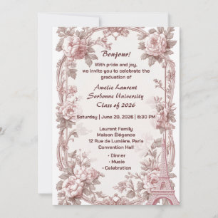 Convites Paris Floral Elegante Rosa Torre Eiffel Graduação