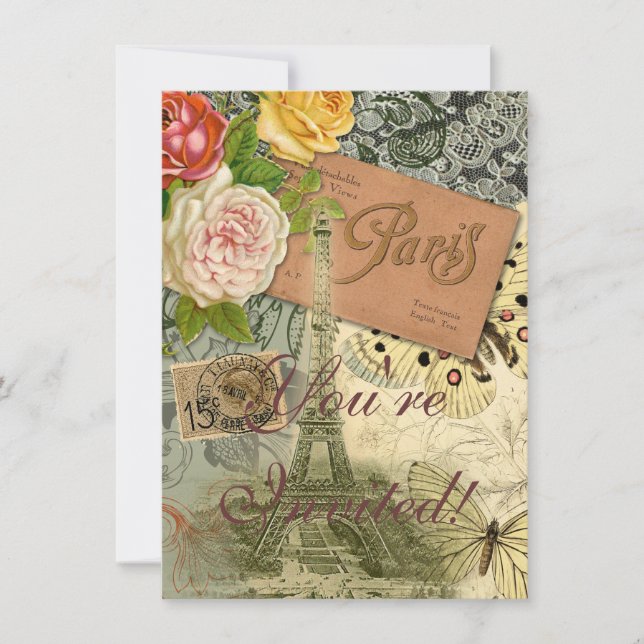 Convites Paris França Antiga Colagem de Trabalho de arte Ei (Frente)