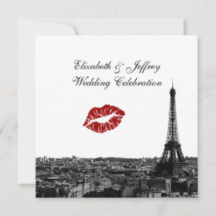 Convites Paris França Silhueta Beijo #1 BW Casamento
