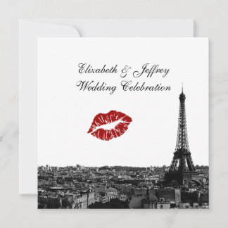 Convites Paris França Silhueta Beijo #1 BW Casamento
