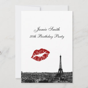 Convites Paris França Silhueta Beijo #1 BW V Aniversário