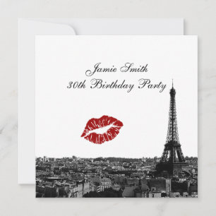 Convites Paris França Silhueta Beijo #1 Preto e Branco Aniv