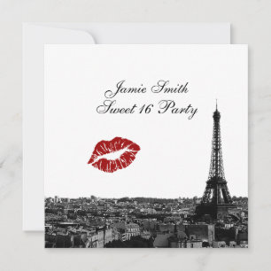 Convites Paris França Skyline Kiss #1 BW Sweet 16