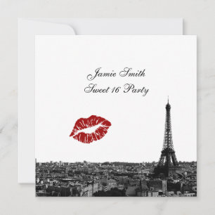 Convites Paris França Skyline Kiss #1 BW Sweet 16 V